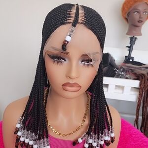 Elegant Black Braided Wig with Beads